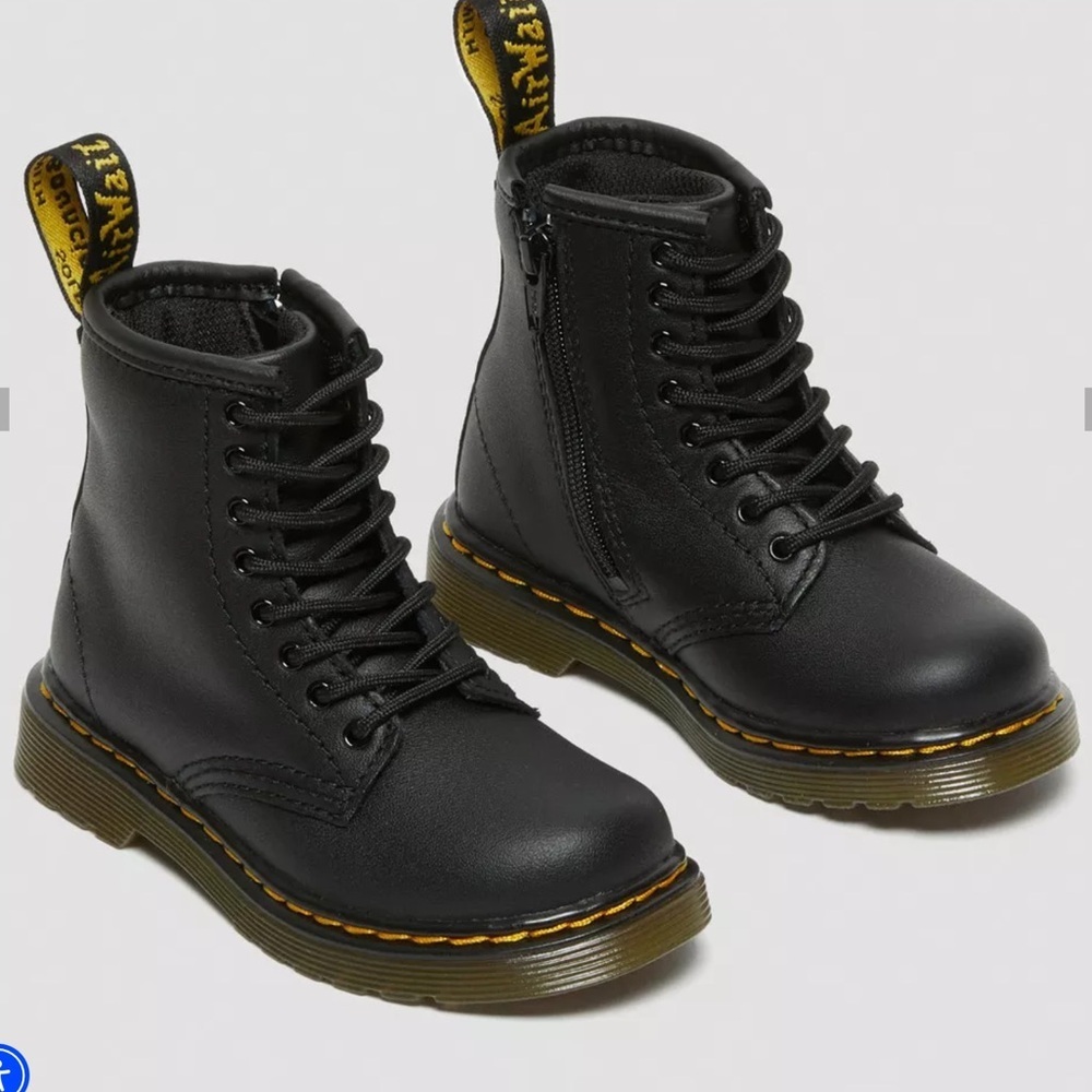 Dr. Martens Toddler Softy T Leather Black Lace Up Boots Size 12 Unisex New
